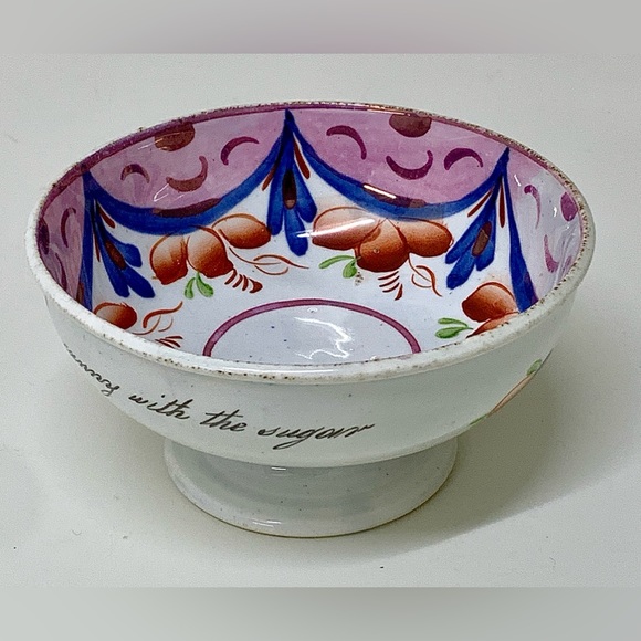 c. 1830 Vintage Gaudy Welsh Drape Variant Inscribed Pedestal Sugar Bowl - Picture 4 of 16